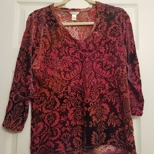 😎Christopher & Banks Crushed Velvet Patterned Top